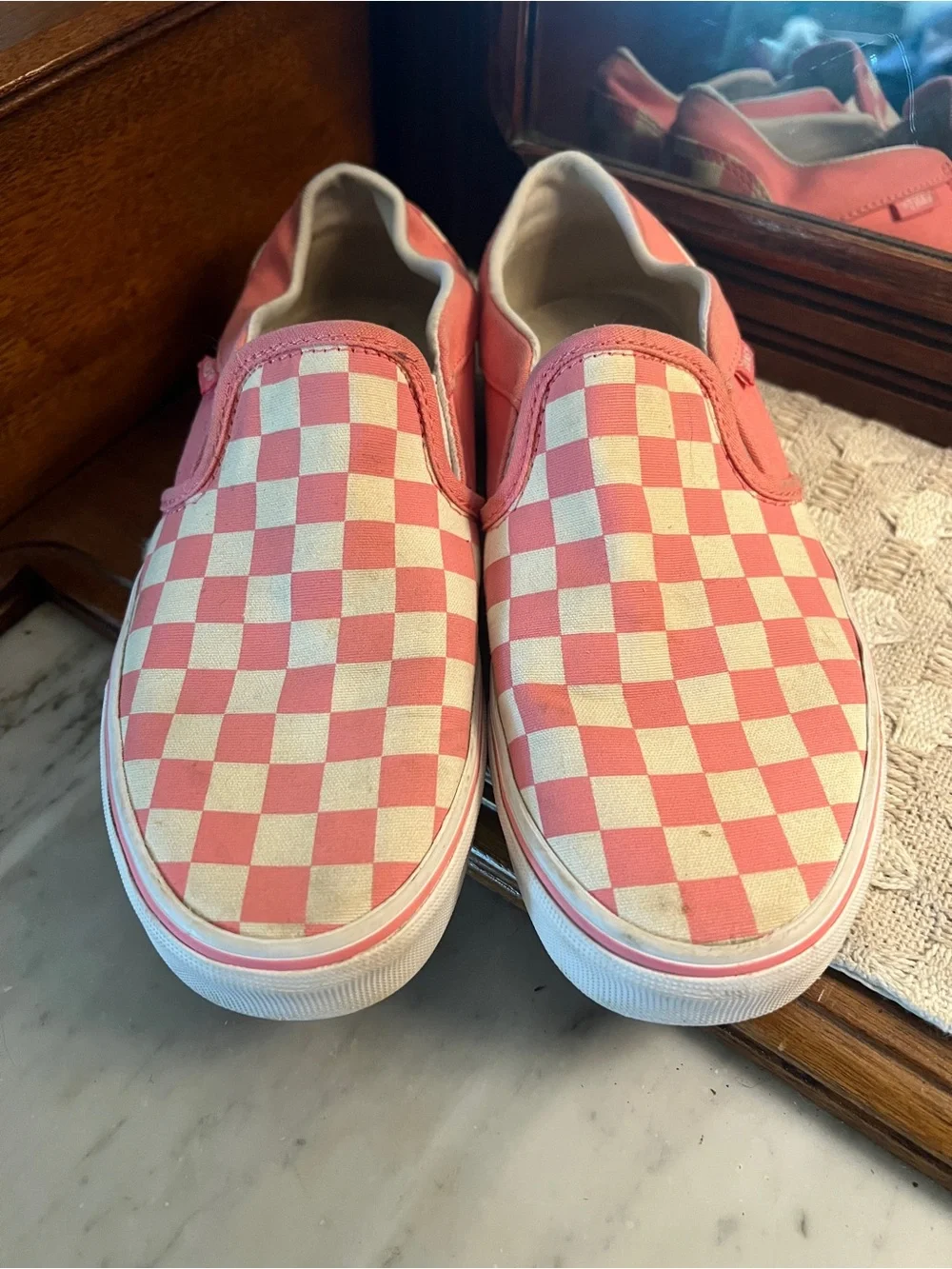 VANS Classic Checkerboard Low Top Canvas Sneakers Pink White Women's Size 6.5